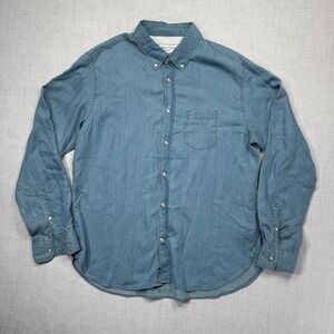 Officine Generale Button Down Denim Shirt Blue Lyocell Casual Size XL